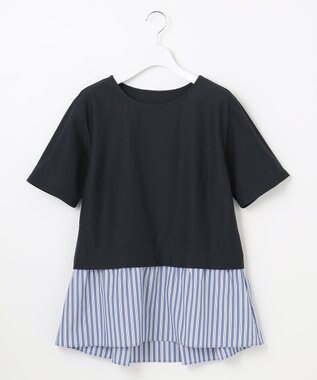 自由区 【洗える】コンビネーションシャーティング ペプラムデザイン カットソー ネイビー系1