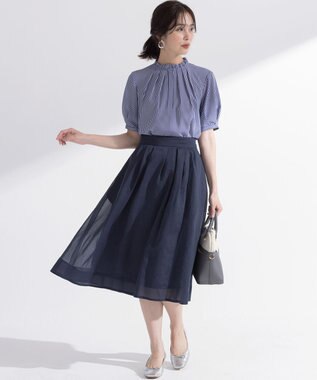 組曲 ライトデシンフリル襟 ブラウス ブルーストライプ系1