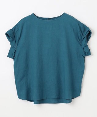 ANY 【手洗い可】ヨーロピアンリネンツイストスリーブブラウス ターコイズ