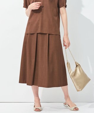 自由区 【接触冷感・速乾・UVカット・撥水・防シワ】リネンライクツイル タックスカート ダークブラウン系