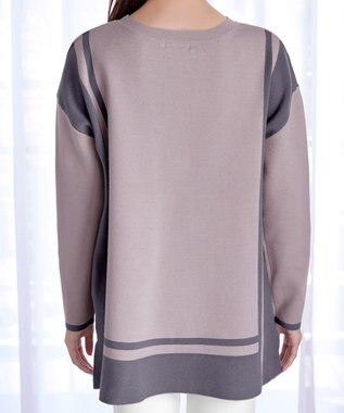 Tiaclasse 【新色追加・洗える】配色ニットチュニック グレージュ×チャコールグレー