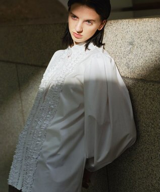 #Newans 【シワになりにくい/洗濯機可能】ロングフリルチュニック ホワイト