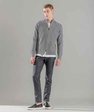 JOSEPH HOMME  新柄【洗える】シルクバルキー　　ハイネックジップアップニット ライトグレー系