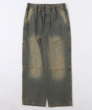 WEGO 【ウエストゴム/MLサイズ展開】ージーダブルニーパンツ デニム淡加工色