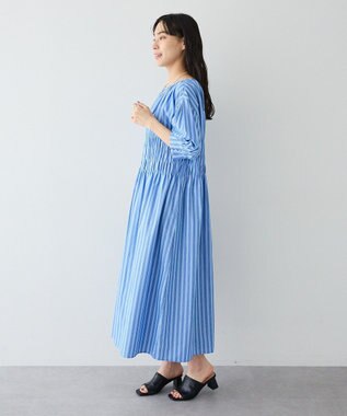 CRAFT STANDARD BOUTIQUE インド製 ハーフスリーブシャーリングワンピース Stripe