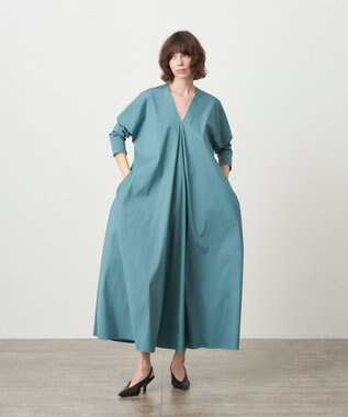 ATON STRETCH BROAD | Vネックドレス GREEN