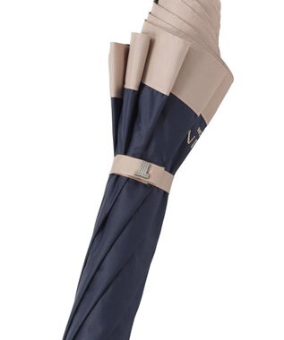 MOONBAT 【遮光/晴雨兼用日傘】LANVIN COLLECTION (ランバン コレクション)グログランリボン バイカラー 遮熱 UV 長傘 ディープブルー