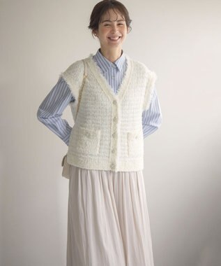 組曲 フリンジニット ベスト パールホワイト