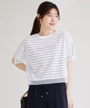 ANY SIS シアーチュールロゴ Tシャツ オフ×ブラック