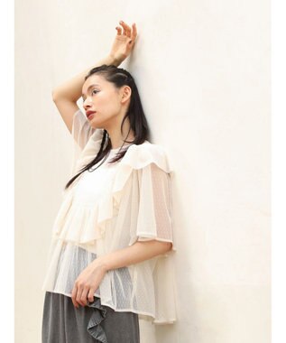 Green Parks ■ＥＳＣＡＲ　ドットチュールフレアヨークプルオーバー Ivory