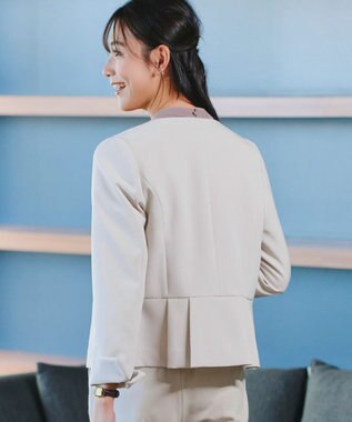 Tiaclasse L 【ダブルクロス・洗える】ノーカラージャケット グレージュ