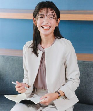 Tiaclasse L 【ダブルクロス・洗える】ノーカラージャケット グレージュ