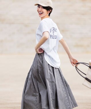 ANY 【ウエストゴム】シャンブレーライク スカート ブラックギンガム