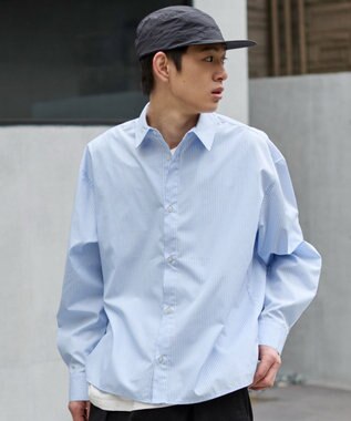 WEGO 【ユニセックス着用ITEM/MLサイズ展開】クロップドブロードシャツ ブルーストライプ