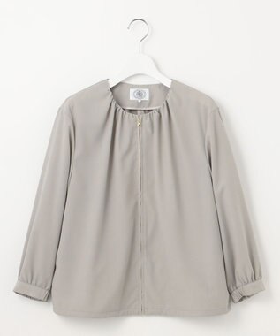 J.PRESS LADIES L 【洗える】80/1スパンタイプライター ノーカラー ブルゾン モカグレー系