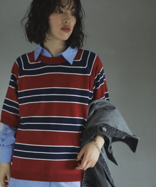 Green Parks トレーナー風ニットプルオーバー Border