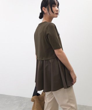 Green Parks 異素材ドッキングペプラムプルオーバー Brown
