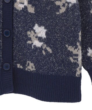 earth music&ecology フラワージャガードラメシャギーカーディガン Navy