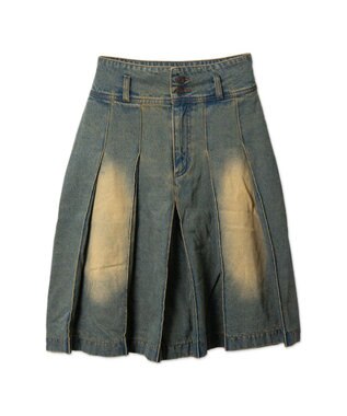 WEGO ヴィンテージウォッシュデニムプリーツミドルスカート デニム