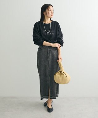 Green Parks フロントスリットデニムロングスカート Black