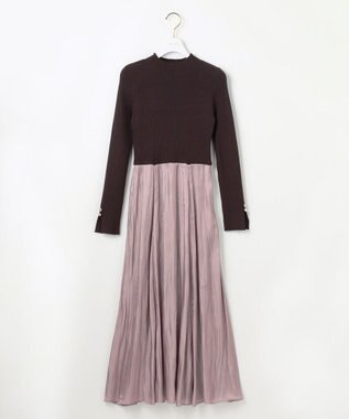 ANY SIS 【洗える】オーロラサテンコンビ ワンピース ラベンダー×スレート