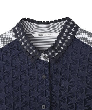 YECCA VECCA レースMIXレイヤードハーフスリーブシャツ Stripe