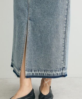 Green Parks フロントスリットデニムロングスカート Sax