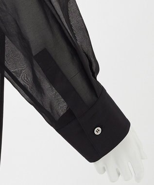 23区 L 【GOLD LABEL】コットンオーガンジー ピンタックブザム シャツ ブラック系