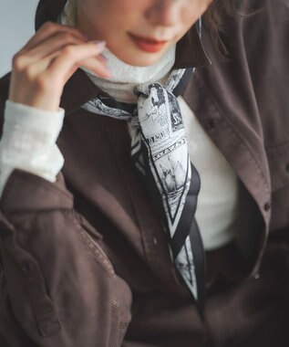 23区 スタンプ柄 シルク ダイヤ スカーフ ブラック系