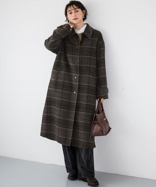23区 【先行予約】MANTECOPureリバーチェック ステンカラー ロングコート ブラウンチェック系
