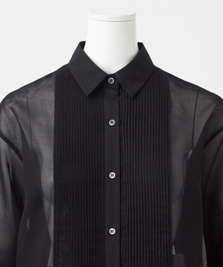 23区 L 【GOLD LABEL】コットンオーガンジー ピンタックブザム シャツ ブラック系