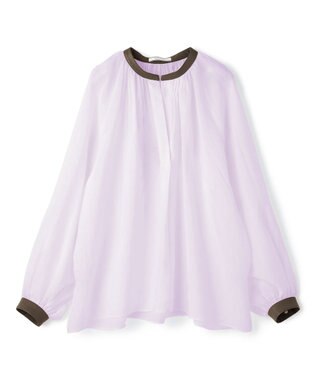 BEIGE， PAULINE / リネンヴィスコースフェイクレザー配色ブラウス Lilac