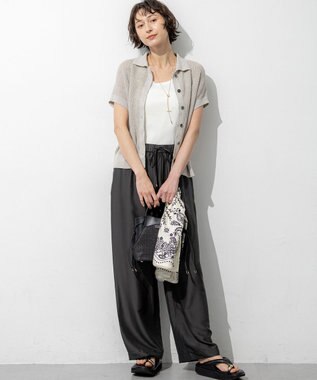 23区 【先行予約】ピュアリネン ハーフスリーブ ポロニット ベージュ系