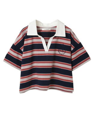 Green Parks エムブレム刺繍ショートボーダーカットソー Navy