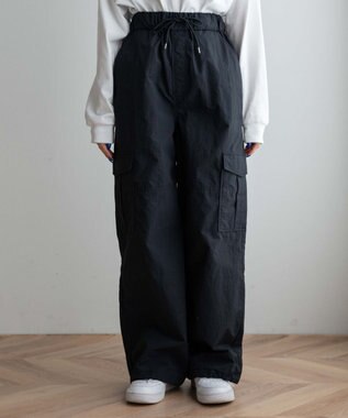 WEGO 【ウエストゴム】ナイロンイージーワイドカーゴパンツ ブラックその他