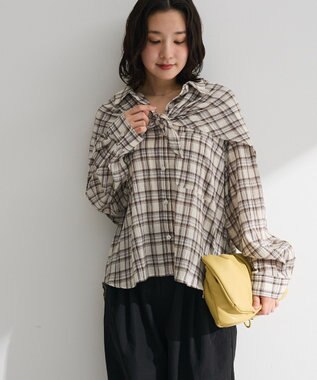 Green Parks スカーフ付チェックシャツ