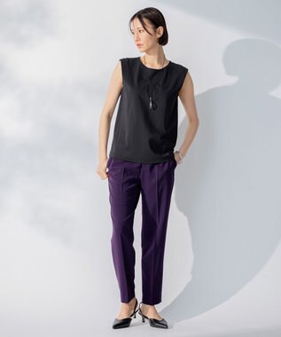 自由区 【接触冷感・洗える・XSサイズあり】ハイツイストポンチノースリーブインナー カットソー ネイビー系