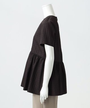 23区 L 【R(アール)】ハウンドトゥースジャカード ペプラムブラウス ブラウン系