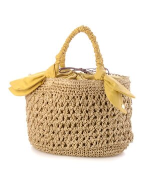 UNBILLION カシュカシュ cachecache / 下がりリボン柄編みトート マスタード