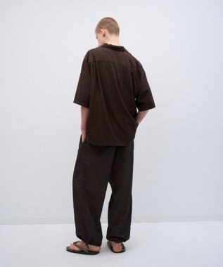 ATON COTTON SILK VIERA | オープンカラーハーフスリーブシャツ - UNSEX DARK BROWN