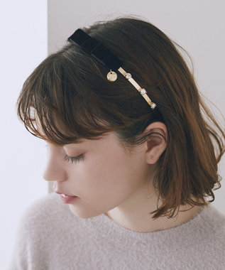 Maison de FLEUR ベロアビジューカチューシャ Black