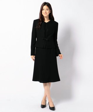 自由区 FORMAL 【ウォッシャブル対応】ドビーボーダーリボン ジャケット+ワンピース ブラック系