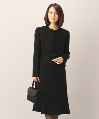 自由区 FORMAL 【ウォッシャブル対応】ドビーボーダーリボン ジャケット+ワンピース ブラック系