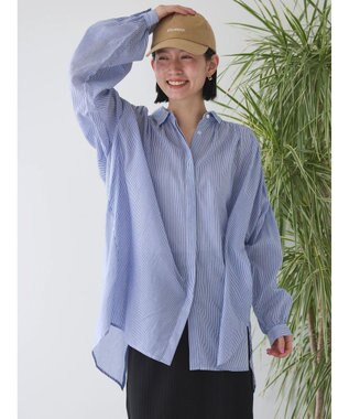 AMERICAN HOLIC カルゼギャザーシャツチュニック Stripe Navy