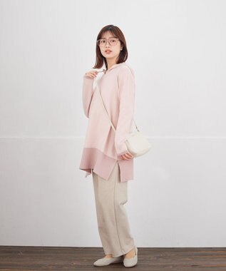 Tiaclasse L ミニチェッカー裏起毛・ストレートパンツ ベージュ