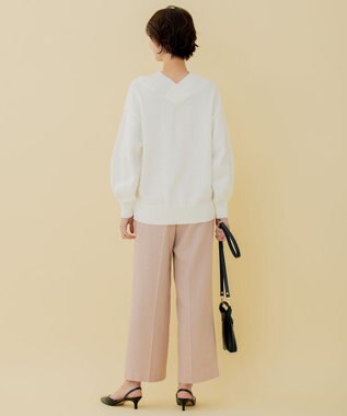 自由区 【XSサイズ～/洗える】コットンブレンドコード Vネックニット アイボリー系