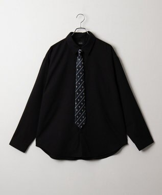 WEGO タイ付きシャツ(LS) ブラック