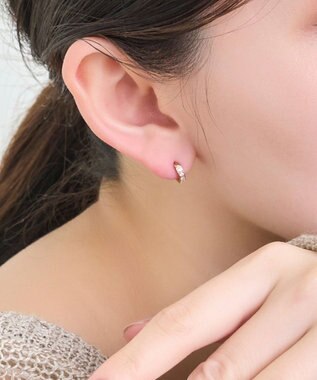 Phoebe 【金属アレルギー対応】ワンタッチビジューフープミニピアス　ローズゴールド/サージカルステンレス ローズゴールド