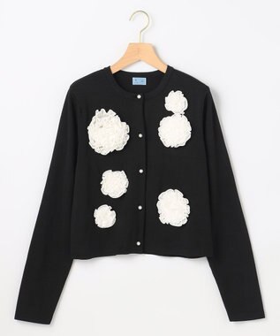 組曲 S 【組曲×setsuko sagittaire】ボンボンフラワーニット カーディガン ブラック系