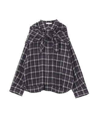 Green Parks スカーフ付チェックシャツ Charcoal Gray